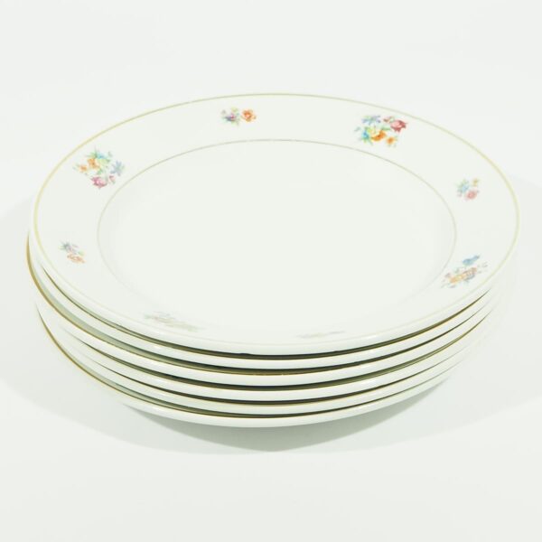 lot-6-assiettes-plates-faience-Luneville-bouquets-fleurs-lisere-dore