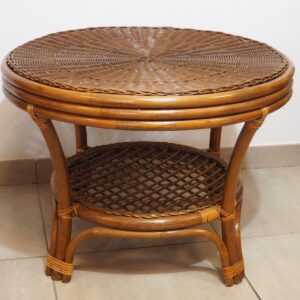 table basse ronde en rotin et osier